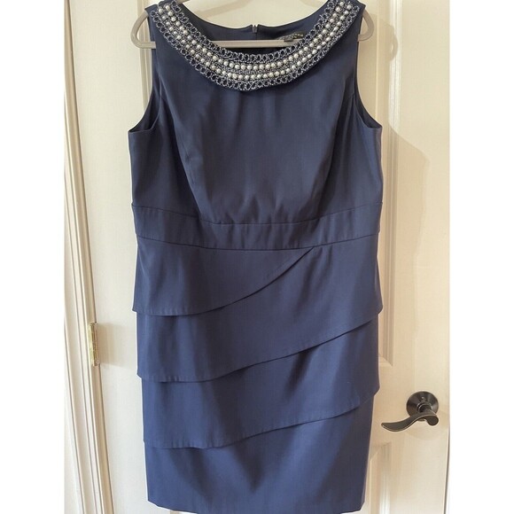 Connected Apparel SZ 16W Women’s Blue Beaded Tiered Sleeveless Dress FLAW BIN C - Picture 7 of 11